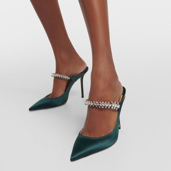 Jimmy Choo Bing 100 Satin Mules With Crystal Strap size 40.5 - Picture 3 of 16